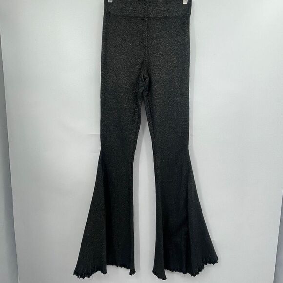 Mumu Blue Women's High Waist Elastic Waist Metallic Gray Bell Bottom Pants Sz S - Picture 2 of 11